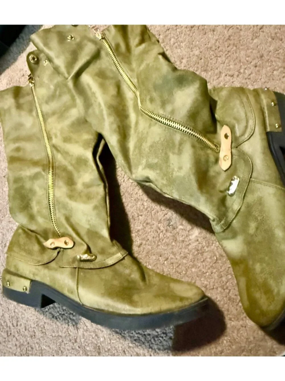 Olive Green Mid‑Calf Boots – Size 10